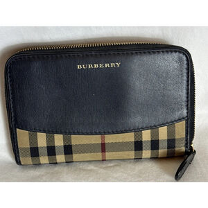 Burberry Elmore Black House Check Leather Zip Around Wallet